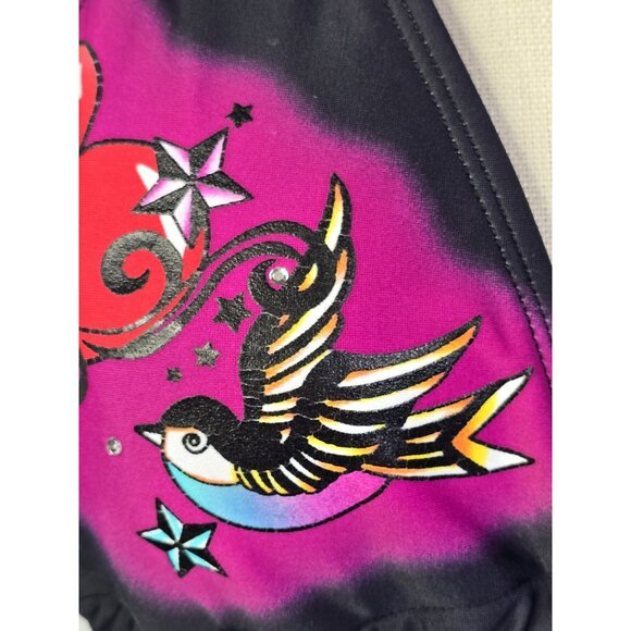 Y2K Black Pink Cutout Swimsuit One Piece Punk Grunge Tattoo Art Beach Sexy Edgy - Picture 2 of 16